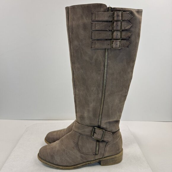 Vanity Womens Size 6.5 Brown Knee High Riding Boots Faux Leather Buckle Zipper - Picture 1 of 14